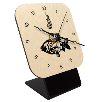 Fishing is fun, Quartz Table clock in natural wood (10cm)