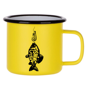 Fishing is fun, Metallic enamel MATT Yellow cup 360ml