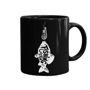 Fishing is fun, Mug black, ceramic, 330ml