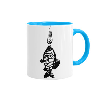 Fishing is fun, Mug colored light blue, ceramic, 330ml