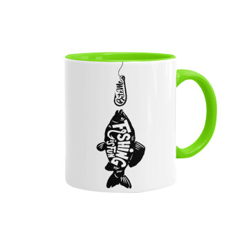 Fishing is fun, Mug colored light green, ceramic, 330ml