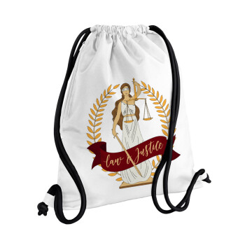 Θέμιδα, Τσάντα πλάτης πουγκί GYMBAG λευκή, με τσέπη (40x48cm) & χονδρά κορδόνια