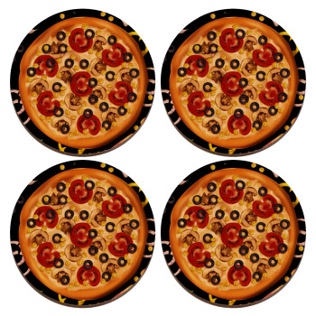 Pizza, ΣΕΤ x4 Σουβέρ ξύλινα στρογγυλά plywood (9cm)