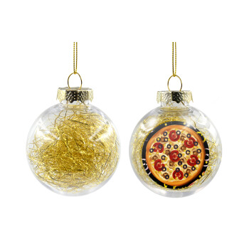 Pizza, Transparent Christmas tree ball ornament with gold filling 8cm