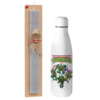 Ninja turtles, Easter Set, metallic Inox water bottle (700ml) & Easter scented flat candle (30cm) (GRAY)