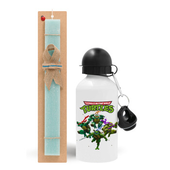 Ninja turtles, Easter Set, metallic aluminum water bottle (500ml) & scented flat candle (30cm) (TURQUOISE)