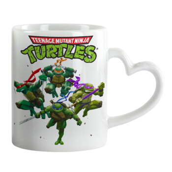 Ninja turtles, Κούπα καρδιά χερούλι λευκή, κεραμική, 330ml