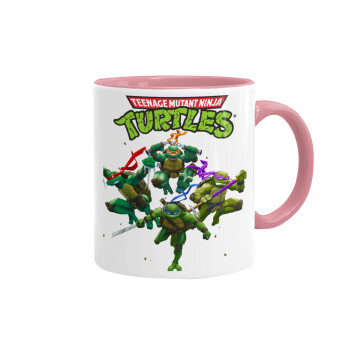 Ninja turtles, Κούπα χρωματιστή ροζ, κεραμική, 330ml