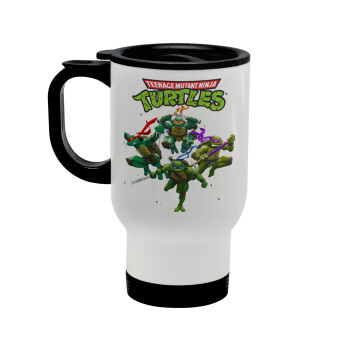 Ninja turtles, Stainless steel travel mug with lid, double wall white 450ml