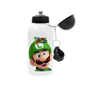 Super mario Luigi, Metal water bottle, White, aluminum 500ml