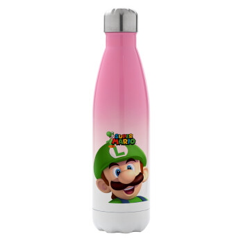 Super mario Luigi, Metal mug thermos Pink/White (Stainless steel), double wall, 500ml