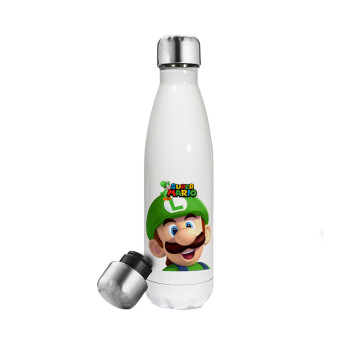 Super mario Luigi, Metal mug thermos White (Stainless steel), double wall, 500ml