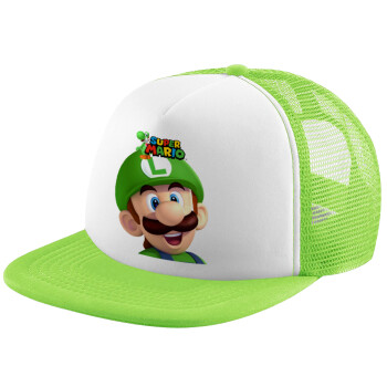 Super mario Luigi, Καπέλο Ενηλίκων Soft Trucker με Δίχτυ ΠΡΑΣΙΝΟ/ΛΕΥΚΟ (POLYESTER, ΕΝΗΛΙΚΩΝ, ONE SIZE)