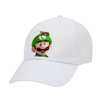 Super mario Luigi, Καπέλο Ενηλίκων Baseball Λευκό 5-φύλλο (POLYESTER, ΕΝΗΛΙΚΩΝ, UNISEX, ONE SIZE)