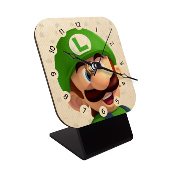 Super mario Luigi, Επιτραπέζιο ρολόι σε φυσικό ξύλο (10cm)