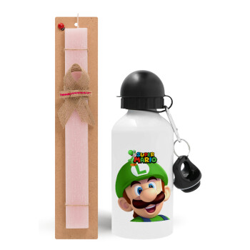 Super mario Luigi, Easter Set, metallic aluminum bottle (500ml) & aromatic flat Easter candle (30cm) (PINK)