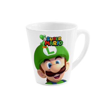 Super mario Luigi, Κούπα κωνική Latte Λευκή, κεραμική, 300ml