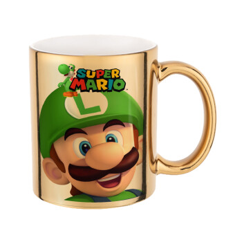 Super mario Luigi, Mug ceramic, gold mirror, 330ml