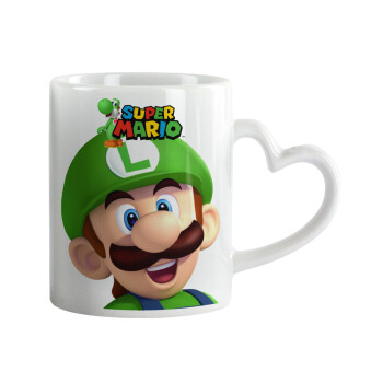 Super mario Luigi, Mug heart handle, ceramic, 330ml