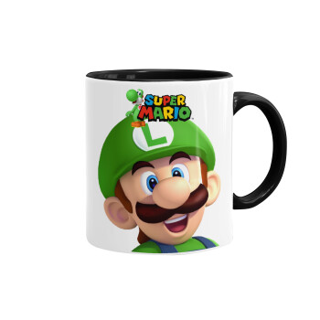 Super mario Luigi, Κούπα χρωματιστή μαύρη, κεραμική, 330ml