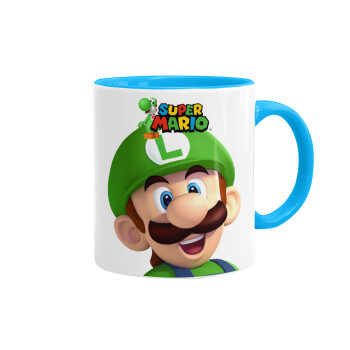 Super mario Luigi, Mug colored light blue, ceramic, 330ml