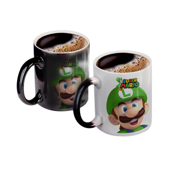 Super mario Luigi, Color changing magic Mug, ceramic, 330ml when adding hot liquid inside, the black colour desappears (1 pcs)