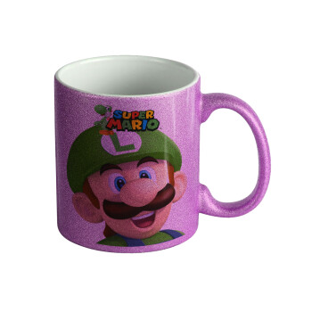 Super mario Luigi, Κούπα Μωβ Glitter που γυαλίζει, κεραμική, 330ml