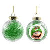 Transparent Christmas tree ball ornament with green filling 8cm