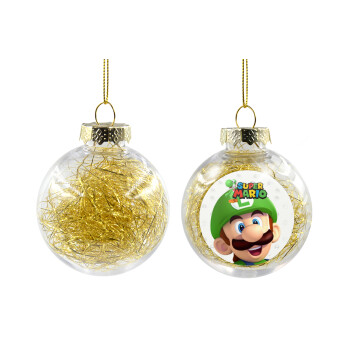 Super mario Luigi, Transparent Christmas tree ball ornament with gold filling 8cm