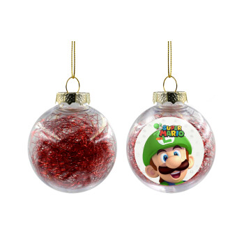 Super mario Luigi, Transparent Christmas tree ball ornament with red filling 8cm