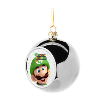 Super mario Luigi, Silver 8cm Christmas tree ball ornament