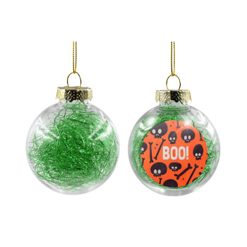 Halloween boo, Transparent Christmas tree ball ornament with green filling 8cm