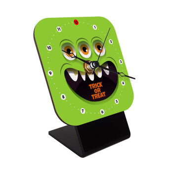 Halloween trick or treat 3 eyes monster, Quartz Wooden table clock with hands (10cm)