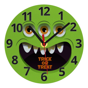 Halloween trick or treat 3 eyes monster, Ρολόι τοίχου γυάλινο (20cm)