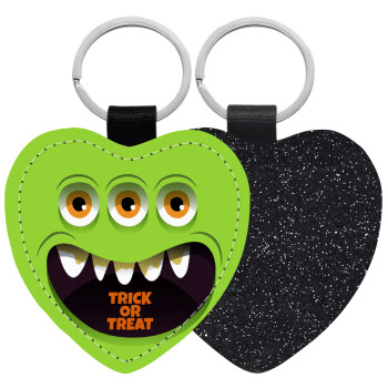 Halloween trick or treat 3 eyes monster, Μπρελόκ PU δερμάτινο glitter καρδιά ΜΑΥΡΟ