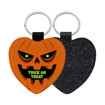 Halloween trick or treat Pumpkins, Μπρελόκ PU δερμάτινο glitter καρδιά ΜΑΥΡΟ