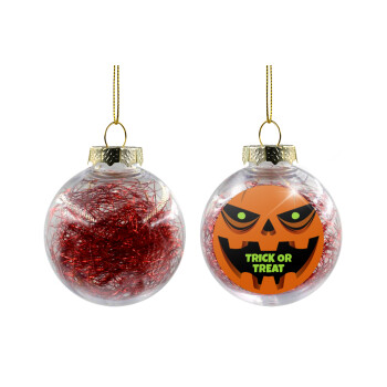 Halloween trick or treat Pumpkins, Χριστουγεννιάτικη μπάλα δένδρου διάφανη με κόκκινο γέμισμα 8cm