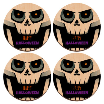 Halloween trick or treat Skeleton, ΣΕΤ x4 Σουβέρ ξύλινα στρογγυλά plywood (9cm)