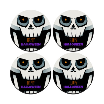 Halloween trick or treat Skeleton, SET of 4 round wooden coasters (9cm)