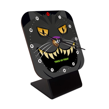 Halloween trick or treat Cat, Επιτραπέζιο ρολόι ξύλινο με δείκτες (10cm)