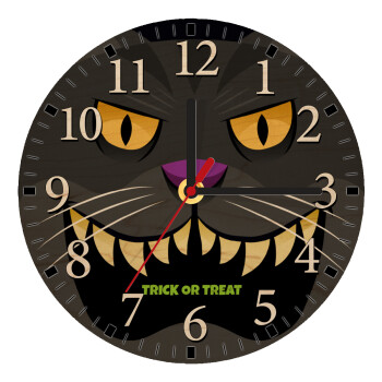 Halloween trick or treat Cat, Ρολόι τοίχου ξύλινο plywood (20cm)