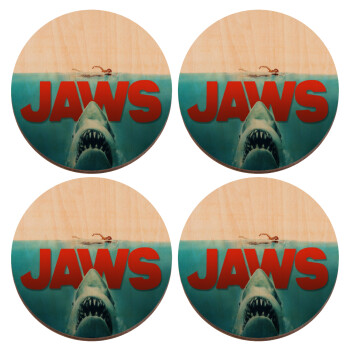 Shark jaws, ΣΕΤ x4 Σουβέρ ξύλινα στρογγυλά plywood (9cm)