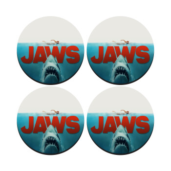 Shark jaws, SET of 4 round wooden coasters (9cm)