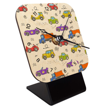 Colorful cars, Quartz Table clock in natural wood (10cm)