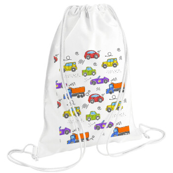 Colorful cars, Backpack pouch GYMBAG white (28x40cm)