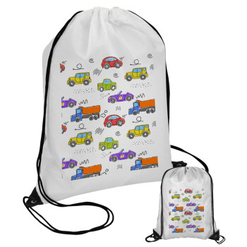 Colorful cars, Pouch bag with black cords (1 piece)