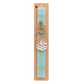 Colorful cars, Easter Set, wooden keychain & aromatic flat Easter candle (30cm) (TURQUOISE)