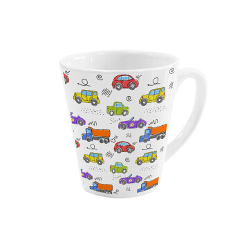 Colorful cars, Κούπα κωνική Latte Λευκή, κεραμική, 300ml