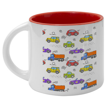 Colorful cars, Κούπα κεραμική 400ml Λευκή/Κόκκινη