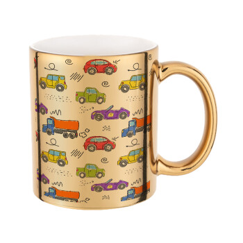 Colorful cars, Mug ceramic, gold mirror, 330ml